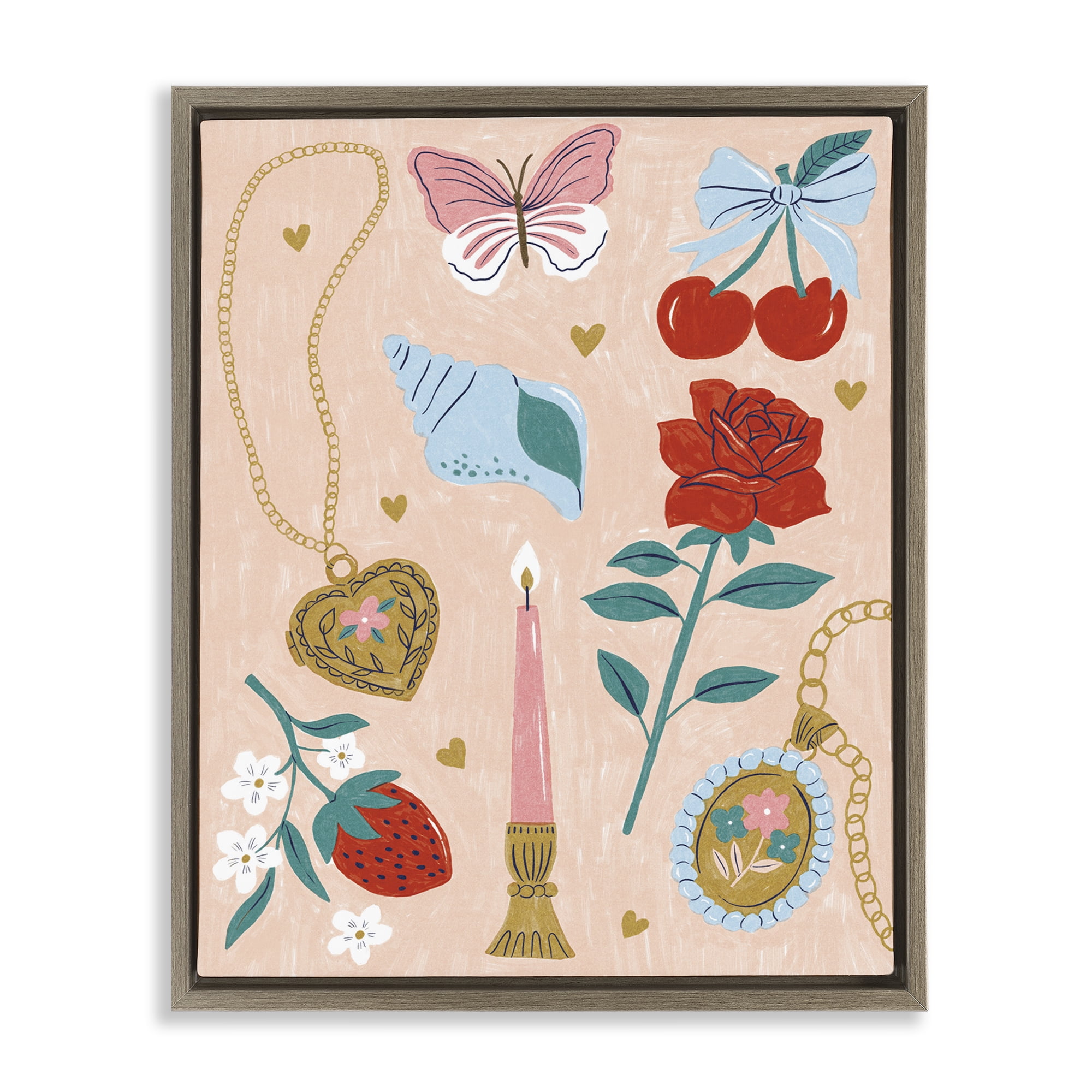 Stupell Industries Fun Feminine Embellishments Plants & Flowers Painting Brown Floater Framed Canvas Art Print Wall Art, 17 x 21