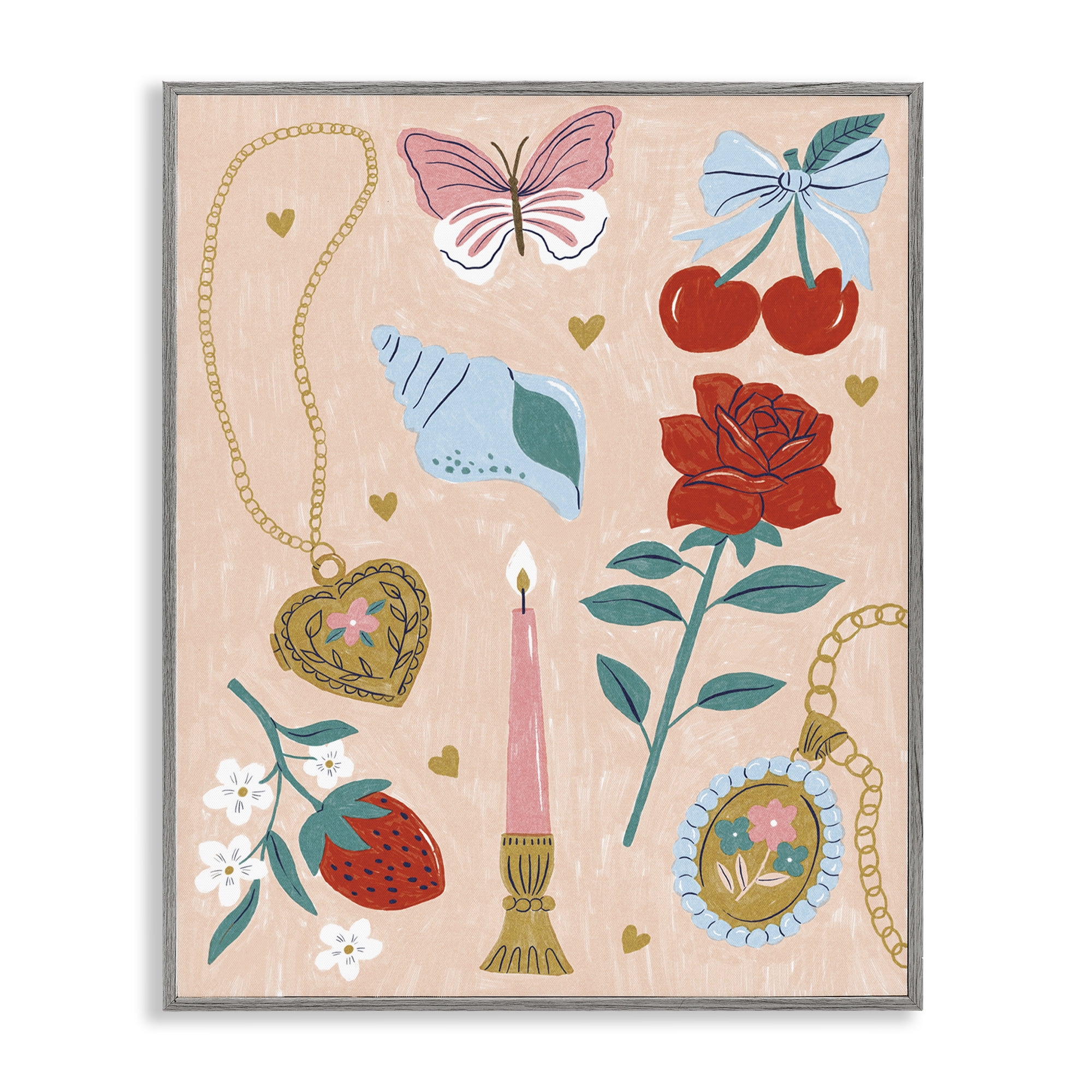 Stupell Industries Fun Feminine Embellishments Plants & Flowers Painting Gray Framed Art Print Wall Art, 24 x 30
