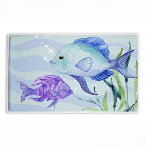 Stupell Industries Fun Fish Blue & Purple Printed Plush Bath Mat and Bath Rug, design by Audrey Jeanne Roberts, 18"x30"
