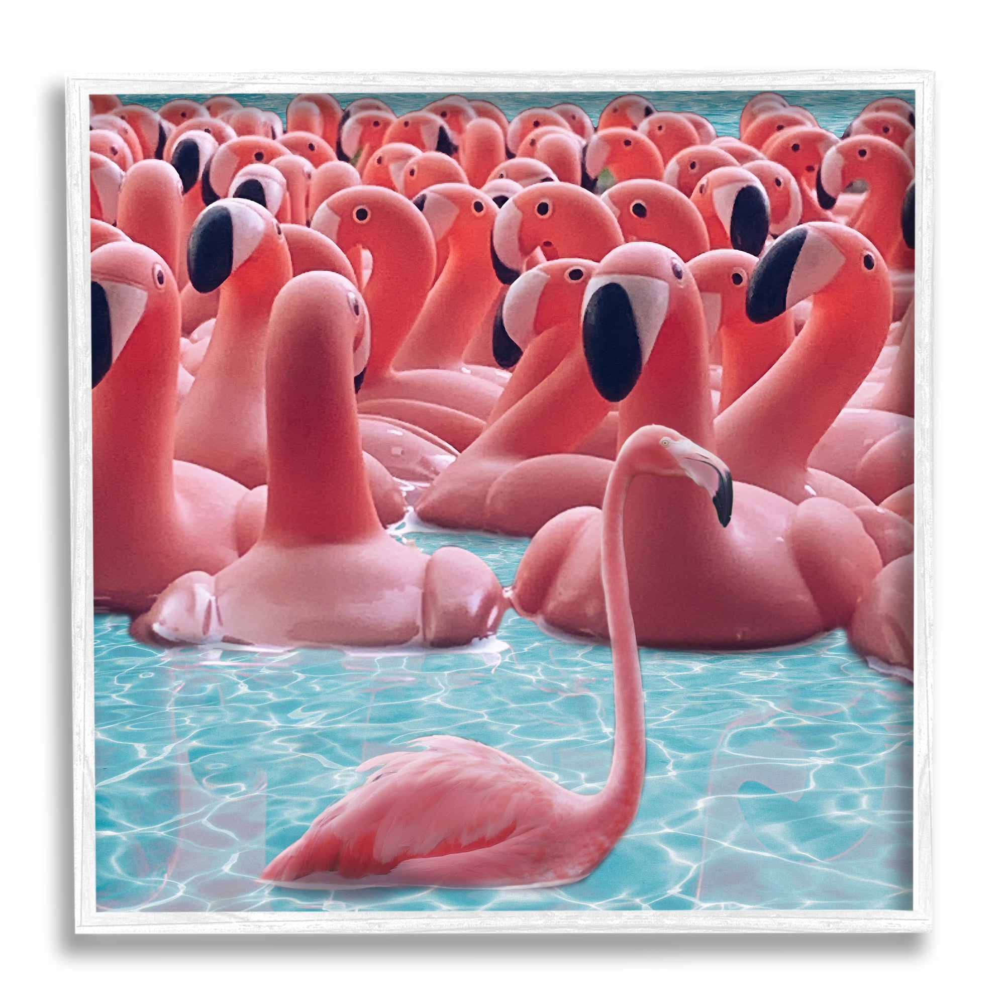 Stupell Industries Fun Flamingo Pool Toys Animals & Insects Painting White Framed Art Print Wall Art, 24 x 24