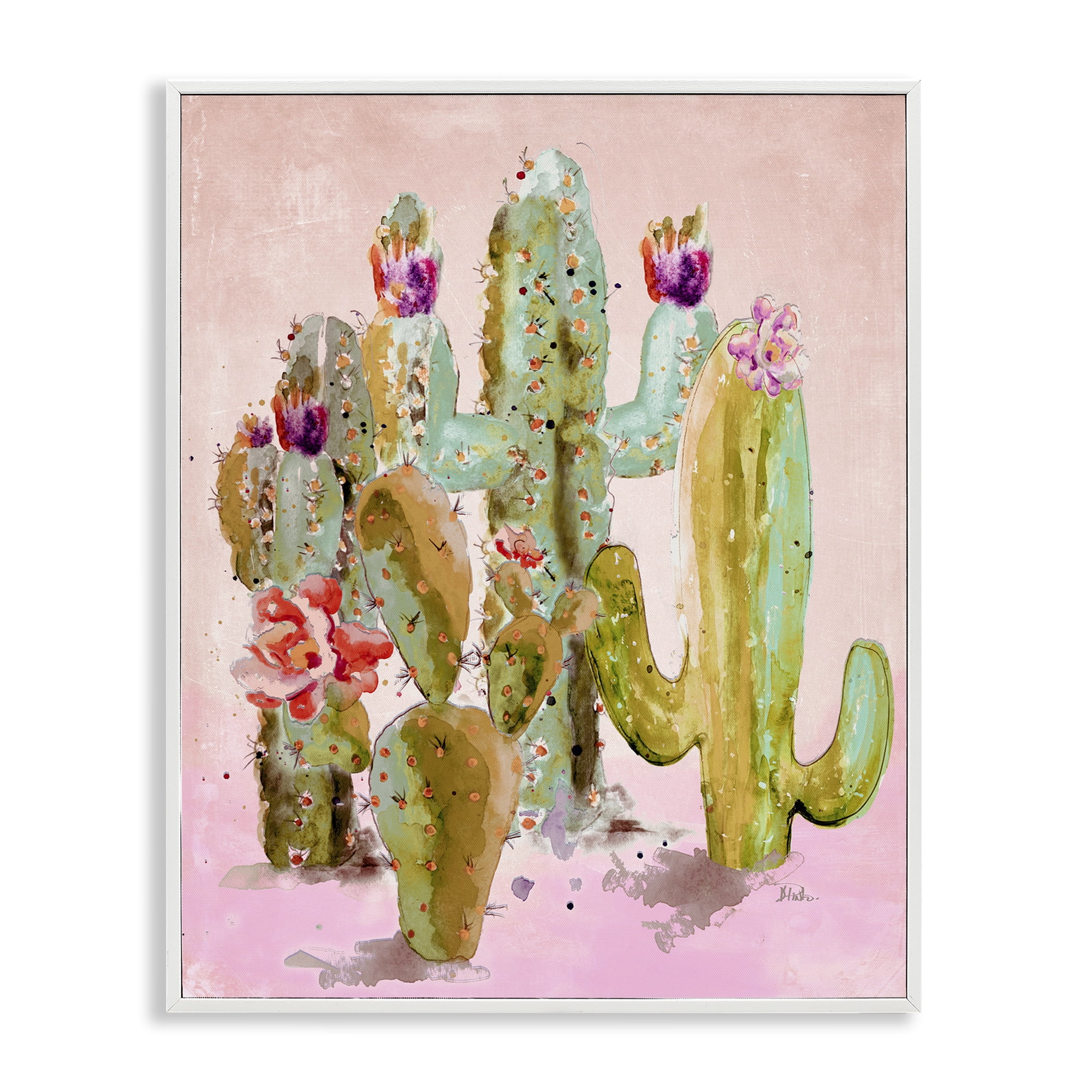 Stupell Industries Fun Floral Cacti Botanical & Floral Painting White Framed Art Print Wall Art, 24 x 30