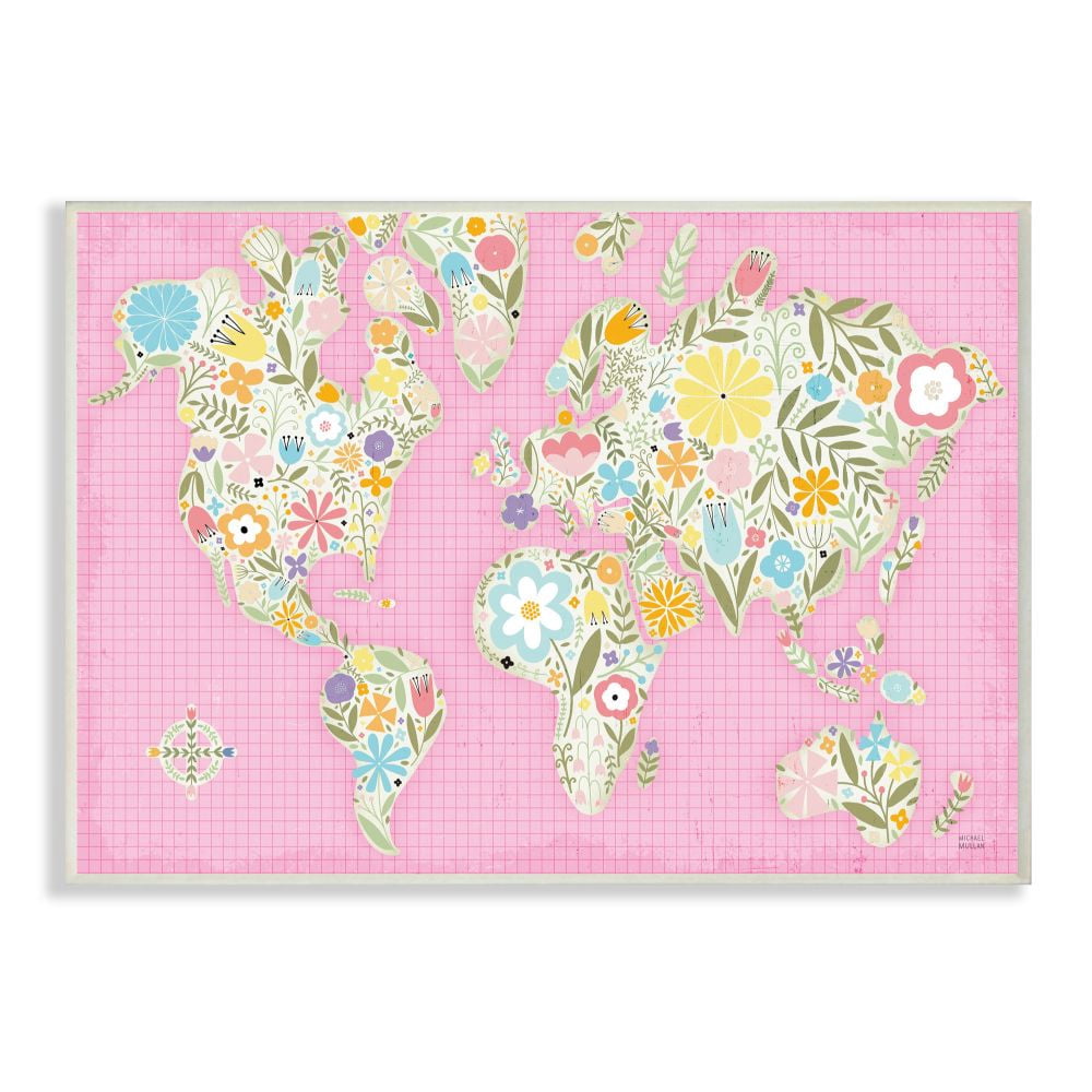 Stupell Industries Fun Floral Girl Pink Pastel Children's World Map Graphic Art Unframed Art Print Wall Art, 10x15, by Michael Mullan