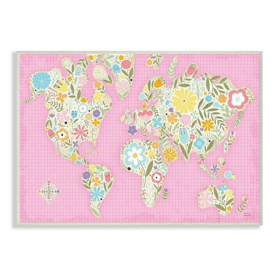 Stupell Industries Fun Floral Girl Pink Pastel Children's World Map Graphic Art Unframed Art Print Wall Art, 10x15, by Michael Mullan