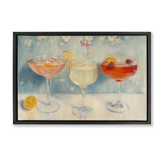 Stupell Industries Fun Fruity Cocktails Food & Beverage Painting Black Floater Framed Canvas Art Print Wall Art, 25 x 17