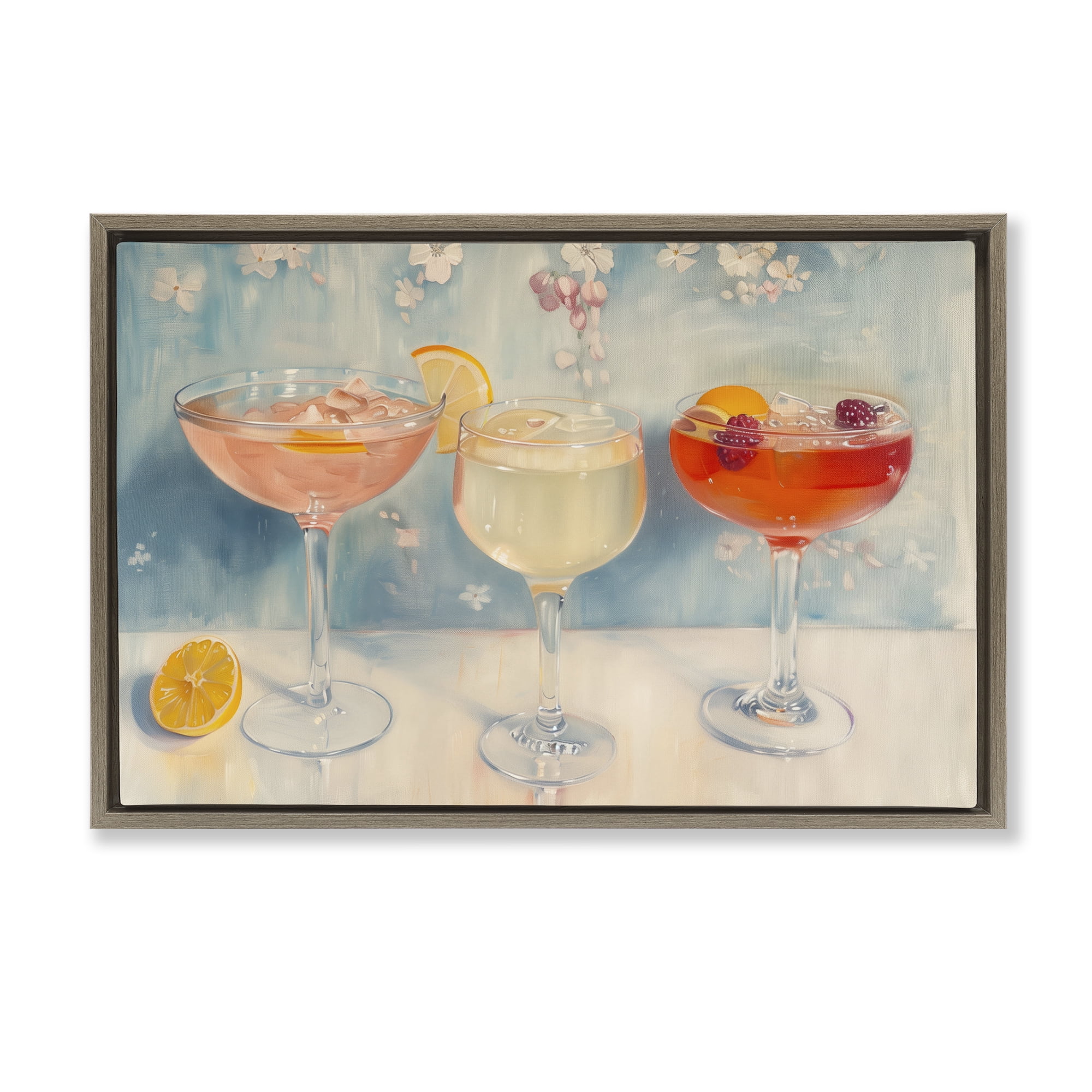 Stupell Industries Fun Fruity Cocktails Food & Beverage Painting Brown Floater Framed Canvas Art Print Wall Art, 25 x 17