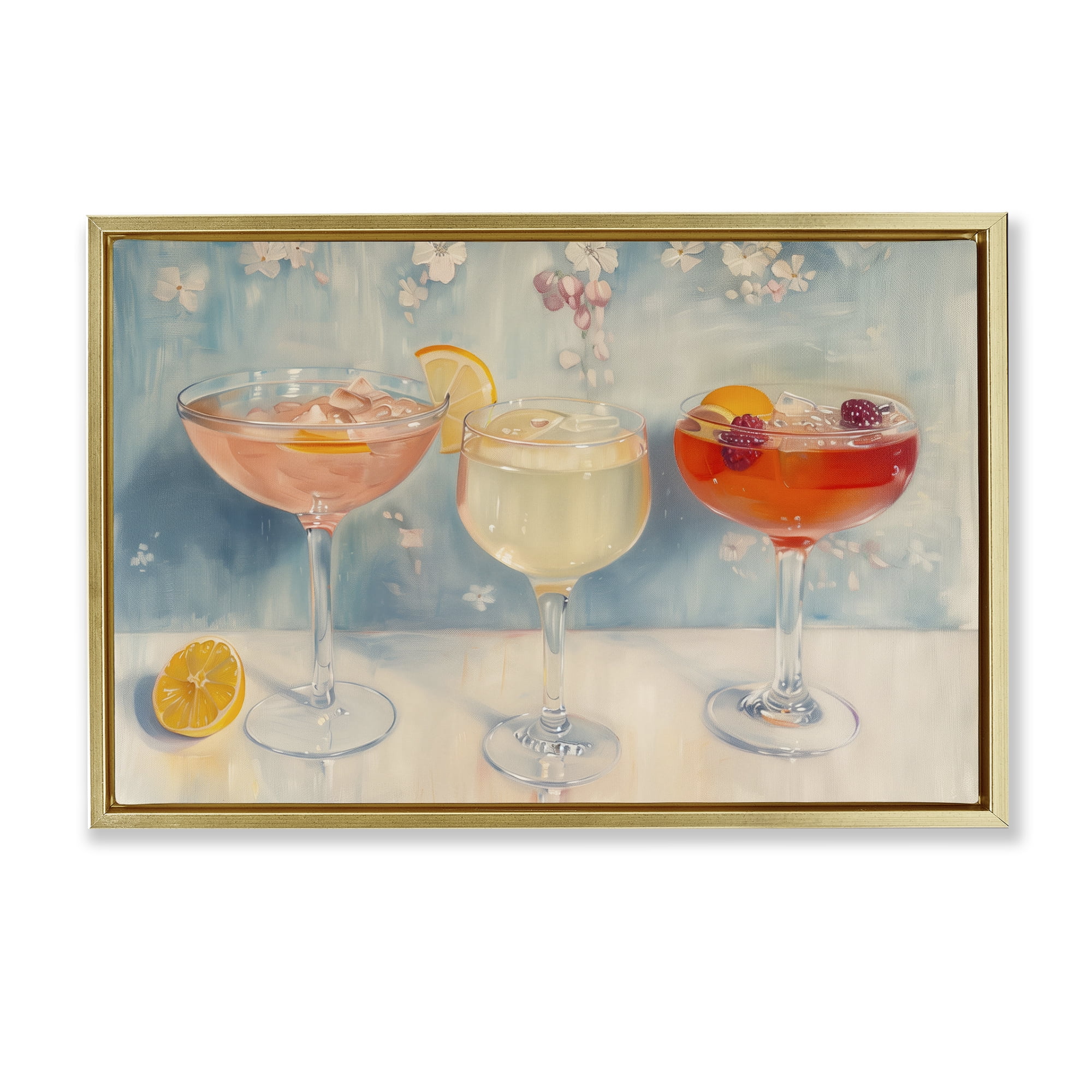Stupell Industries Fun Fruity Cocktails Food & Beverage Painting Gold Floater Framed Canvas Art Print Wall Art, 31 x 21