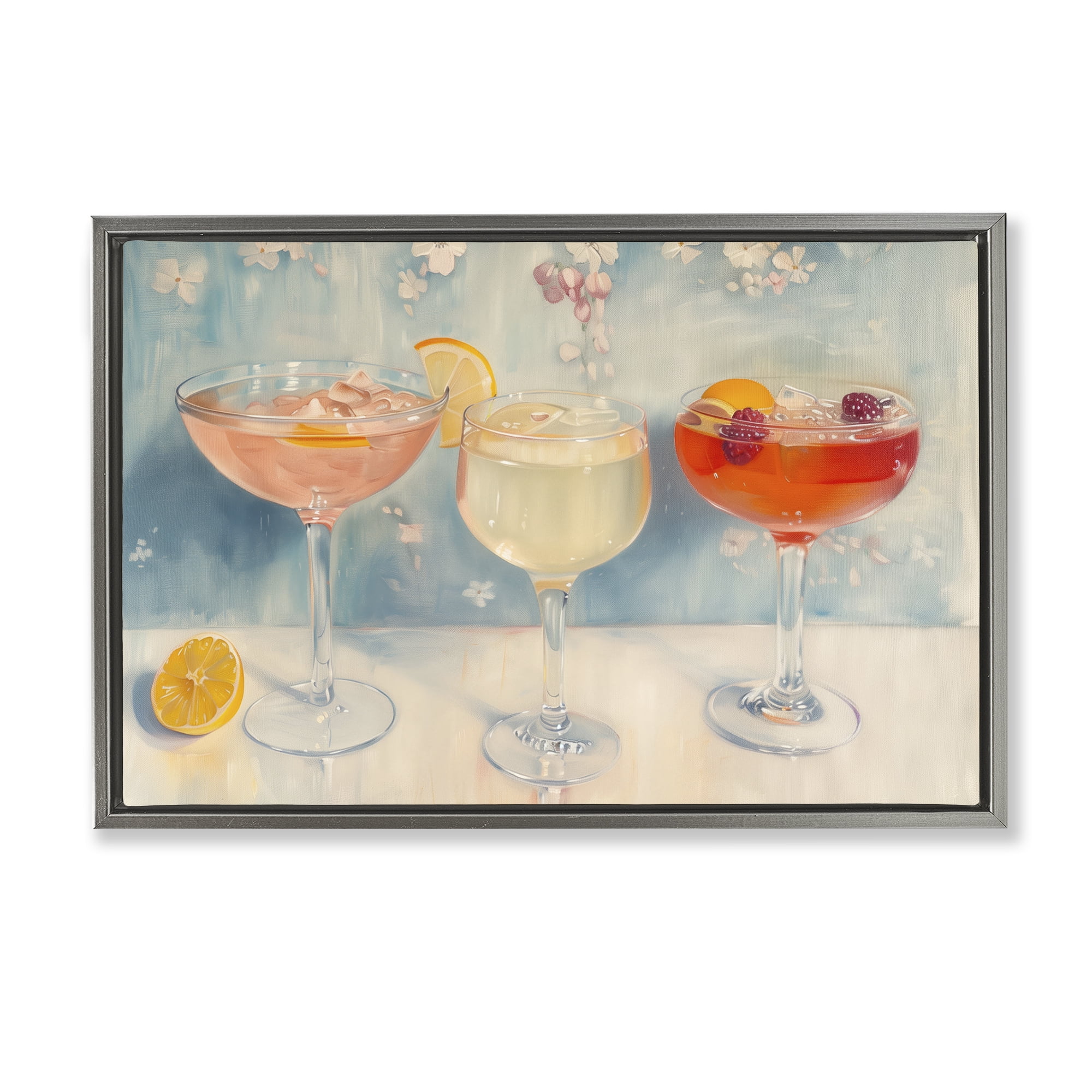 Stupell Industries Fun Fruity Cocktails Food & Beverage Painting Gray Floater Framed Canvas Art Print Wall Art, 25 x 17
