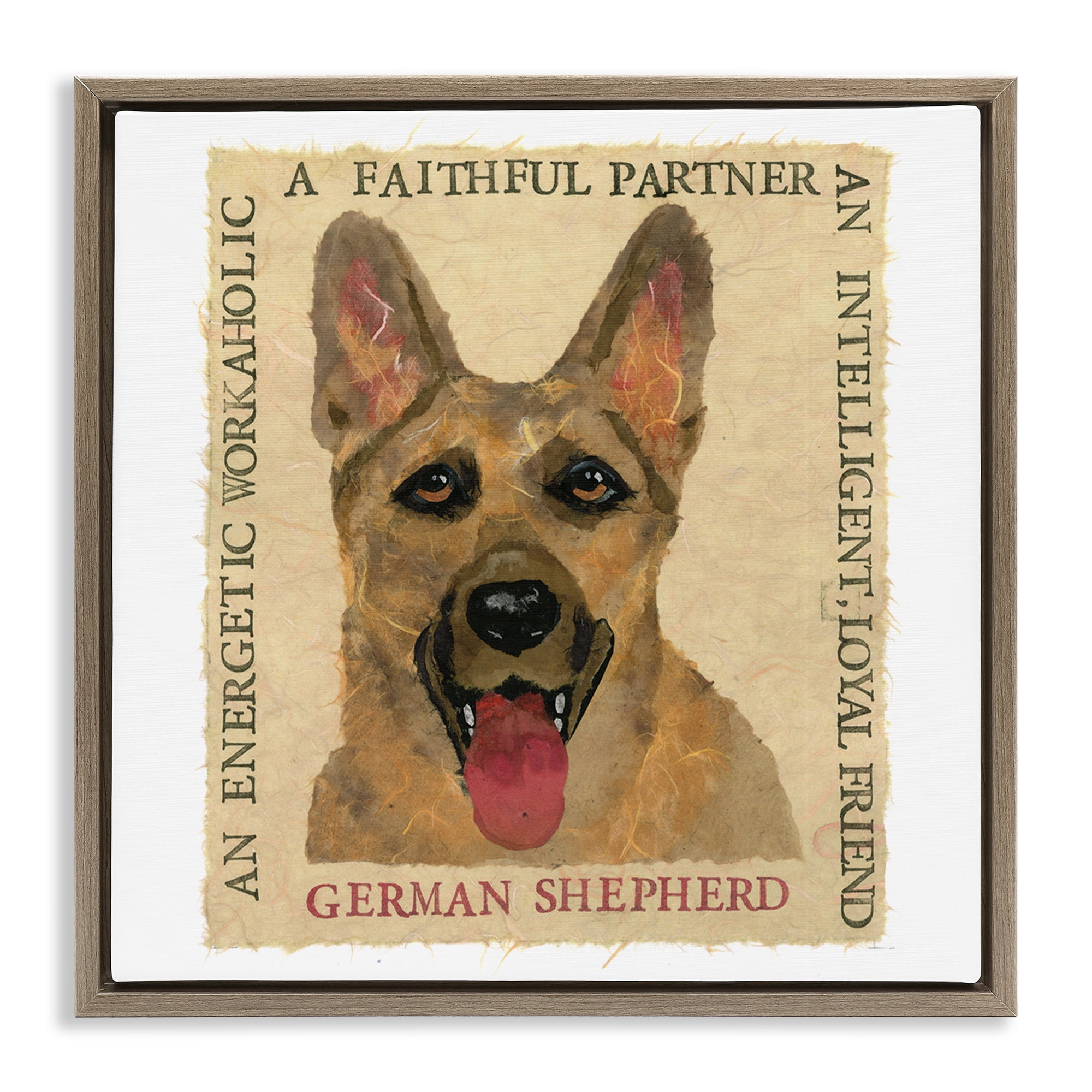 Stupell Industries Fun German Shepherd Phrases Animals Painting Brown Floater Framed Canvas Art Print Wall Art, 25 x 25