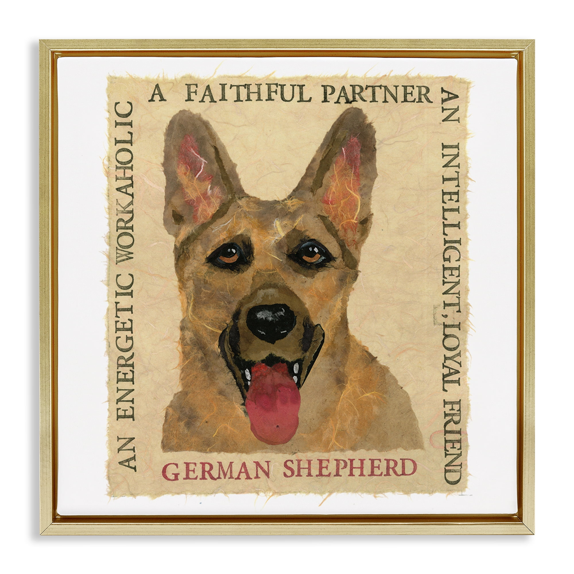 Stupell Industries Fun German Shepherd Phrases Animals Painting Gold Floater Framed Canvas Art Print Wall Art, 25 x 25