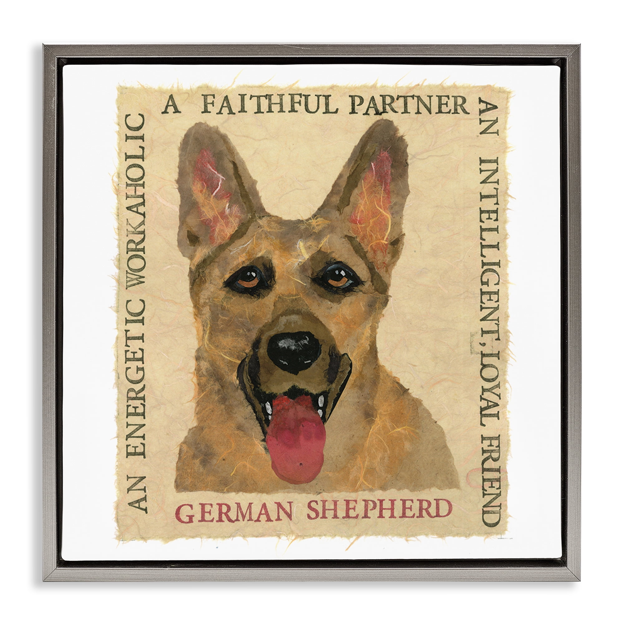 Stupell Industries Fun German Shepherd Phrases Animals Painting Gray Floater Framed Canvas Art Print Wall Art, 25 x 25