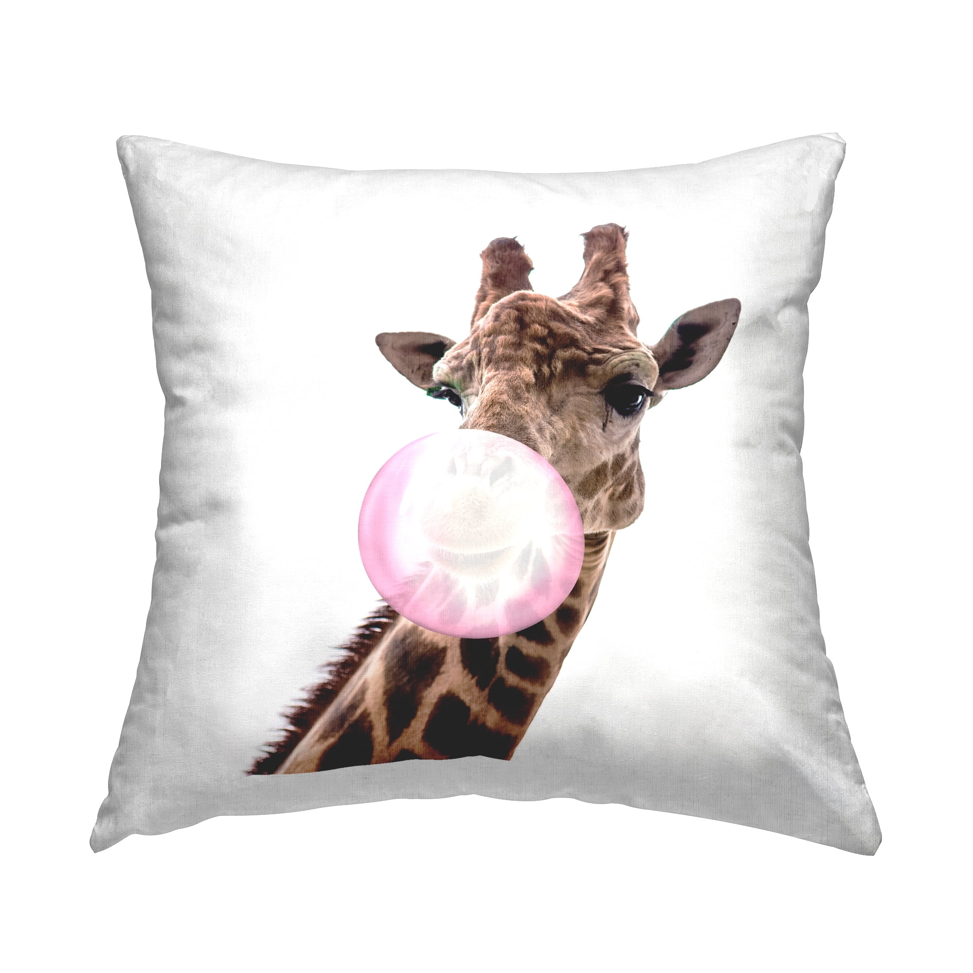 Stupell Industries Fun Giraffe Blowing Bubblegum Square Decorative Printed Throw Pillow Design By Emma P, 18 x 18