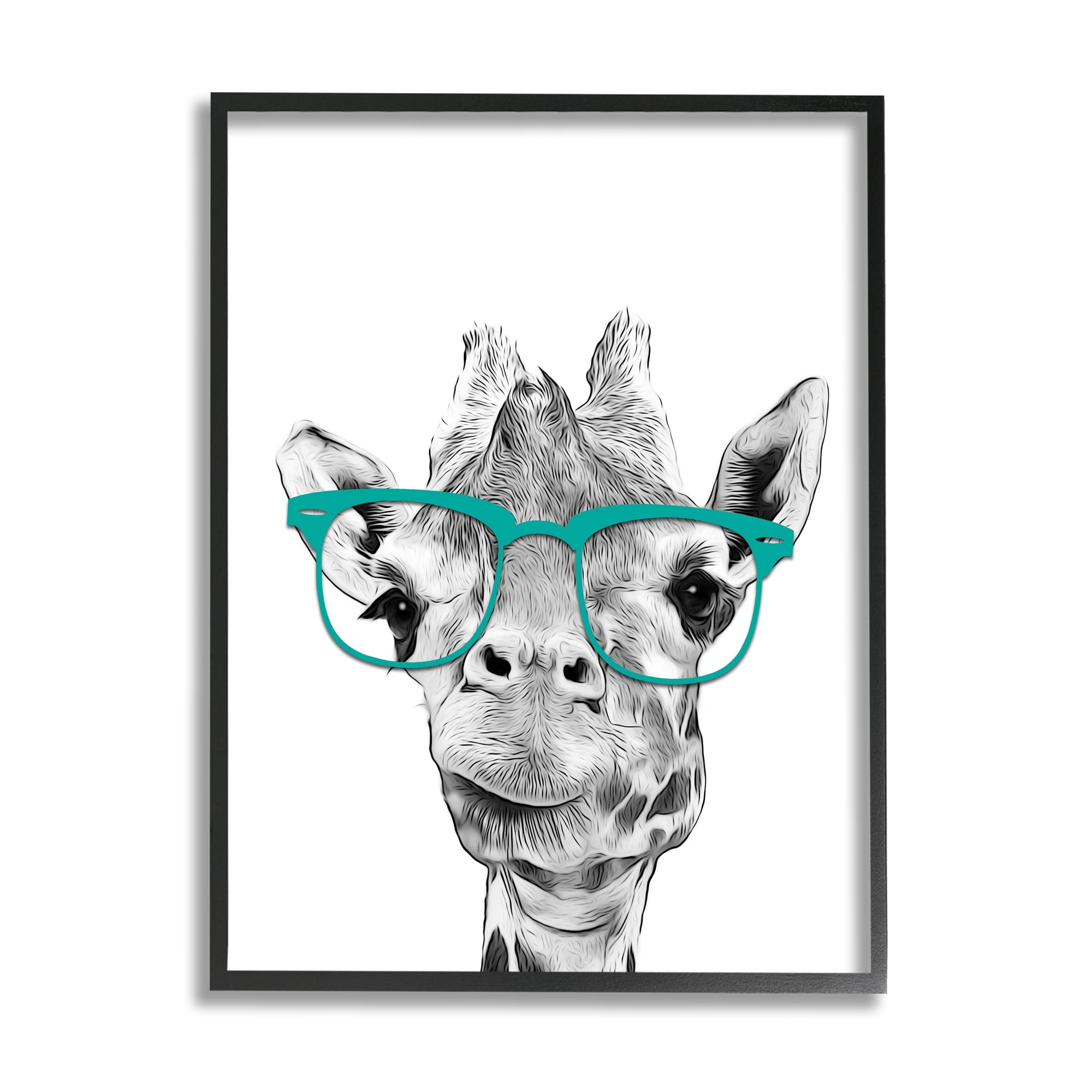 Stupell Industries Fun Giraffe In Glasses Animal Animals & Insects Painting Black Framed Art Print Wall Art