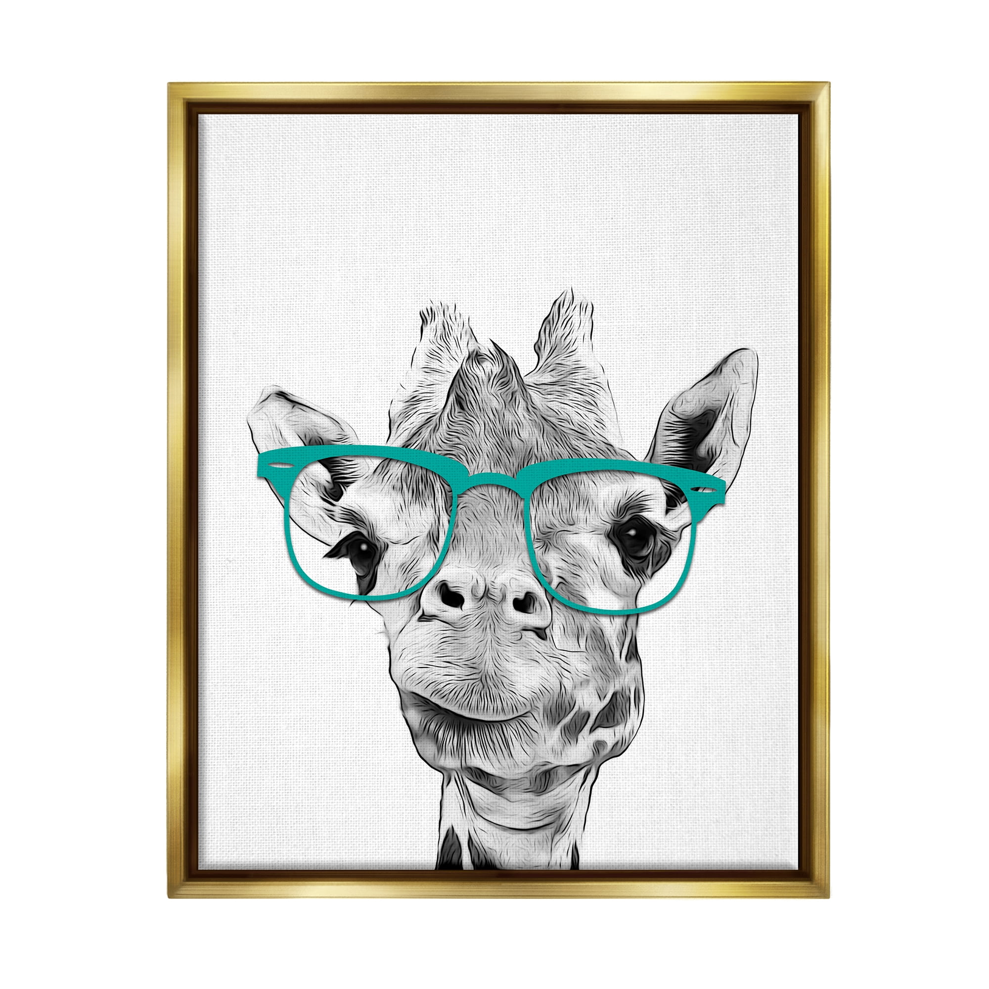 Stupell Industries Fun Giraffe In Glasses Animal Animals & Insects Painting Gold Floater Framed Art Print Wall Art