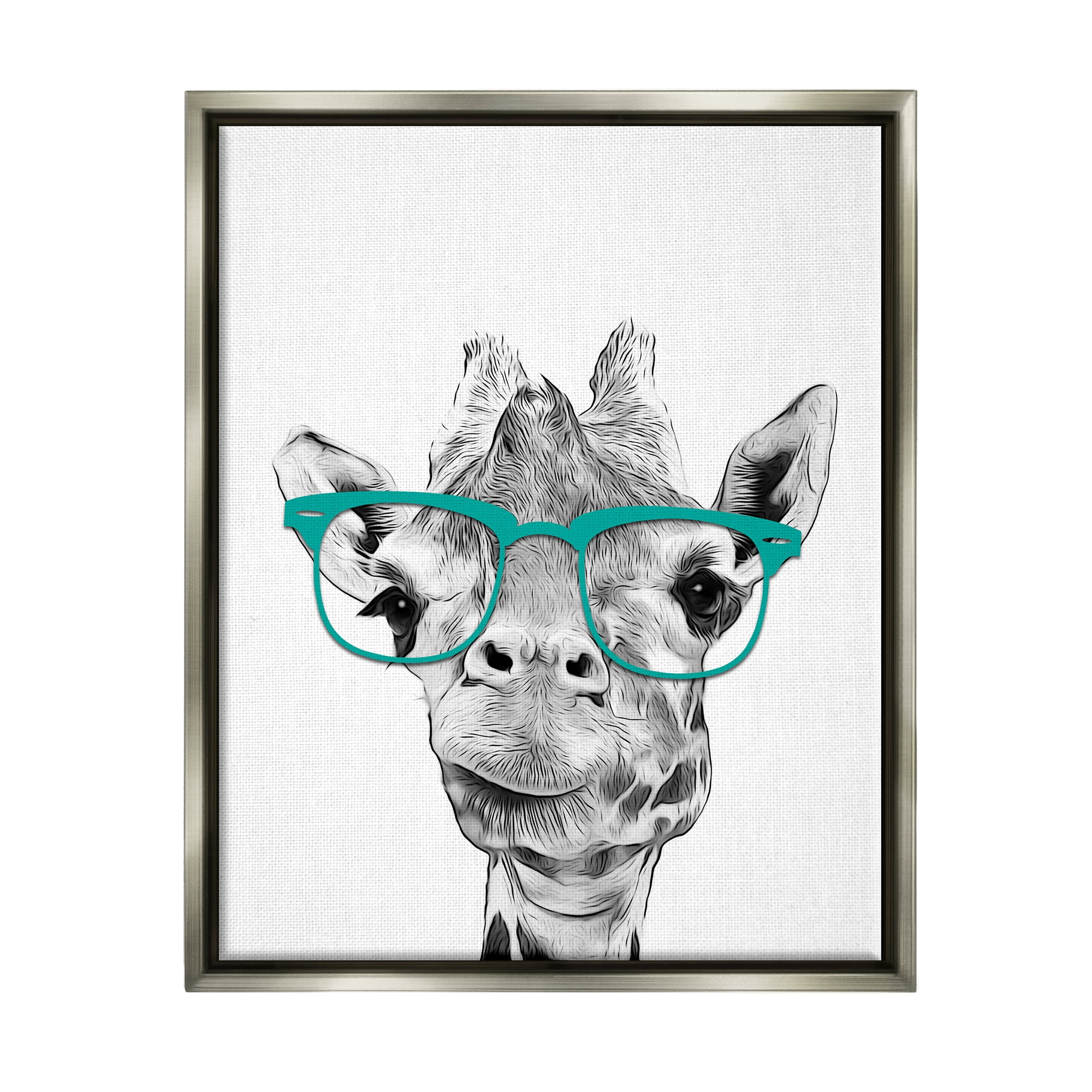 Stupell Industries Fun Giraffe In Glasses Animal Animals & Insects Painting Gray Floater Framed Art Print Wall Art