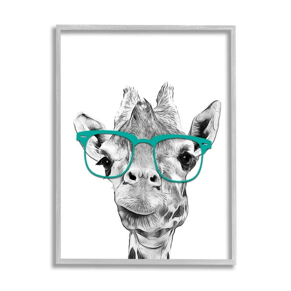 Stupell Industries Fun Giraffe In Glasses Animal Animals & Insects Painting Gray Framed Art Print Wall Art