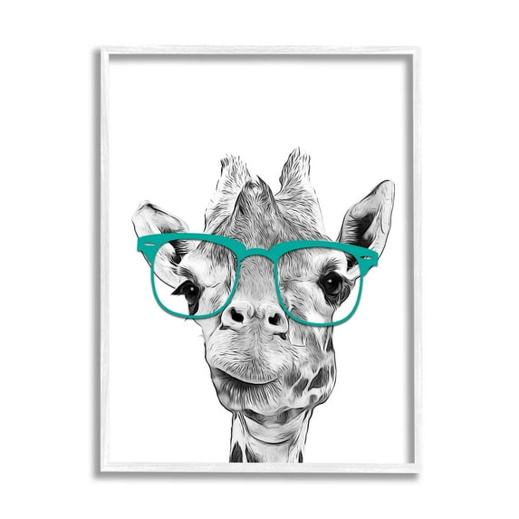 Stupell Industries Fun Giraffe In Glasses Animal Animals & Insects Painting White Framed Art Print Wall Art