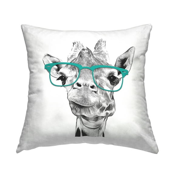 Stupell Industries Fun Giraffe With Glasses Square Decorative Printed Throw Pillow, 18 x 18