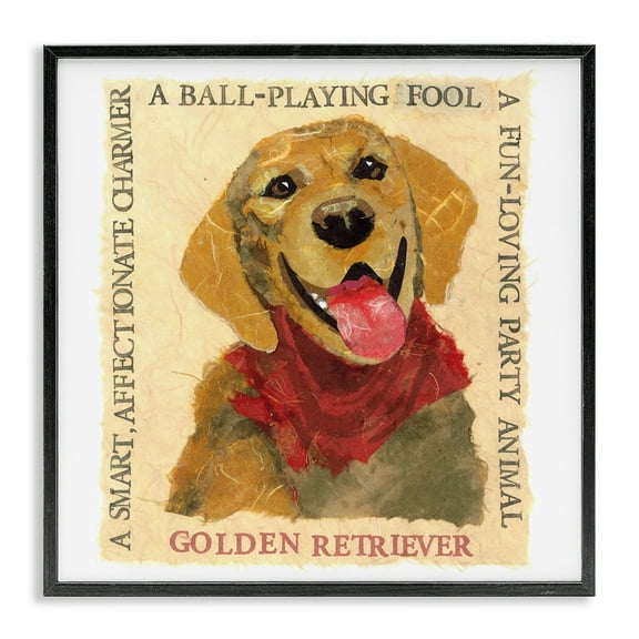 Stupell Industries Fun Golden Retriever Phrases Animals Painting Black Framed Art Print Wall Art, 12 x 12