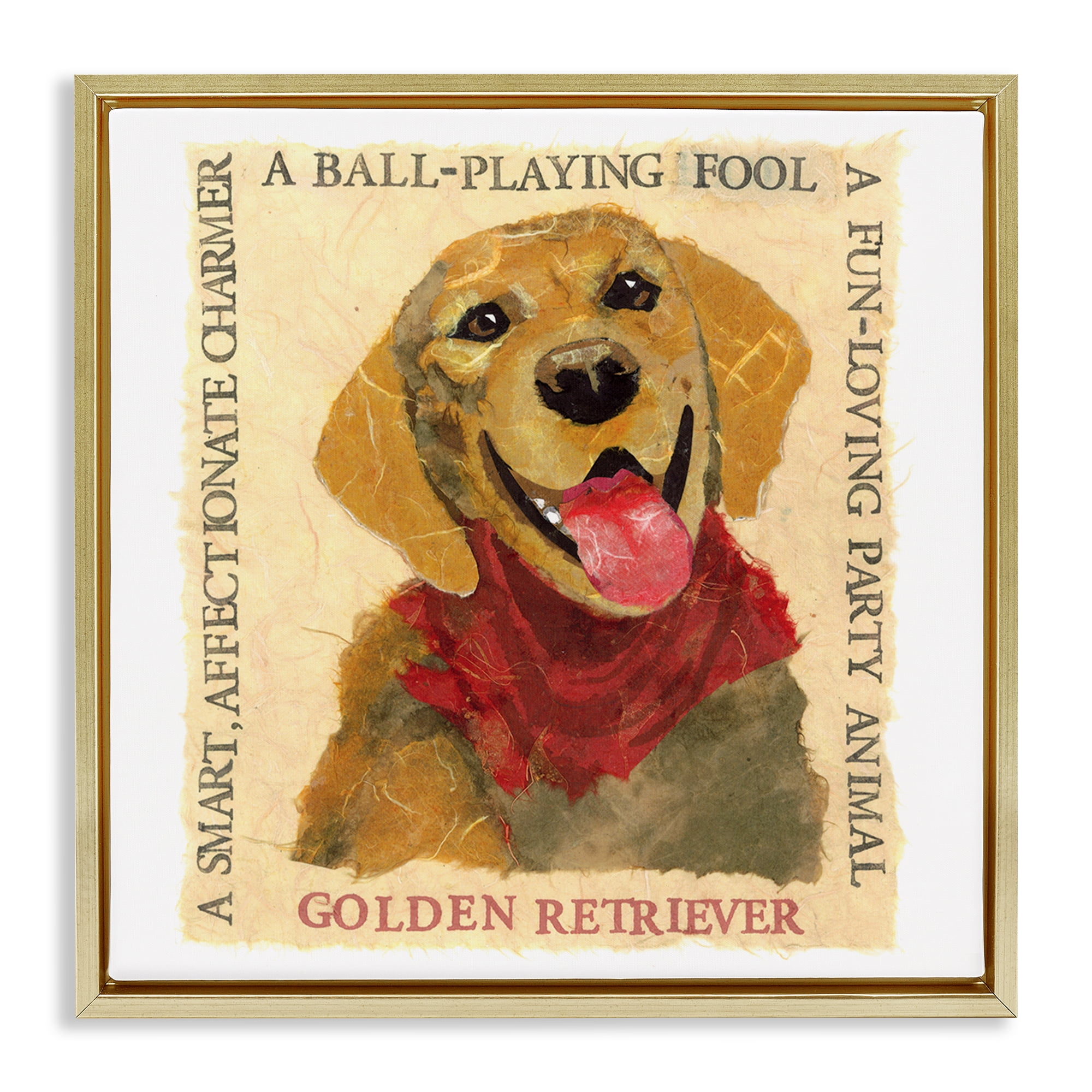 Stupell Industries Fun Golden Retriever Phrases Animals Painting Gold Floater Framed Canvas Art Print Wall Art, 18 x 18