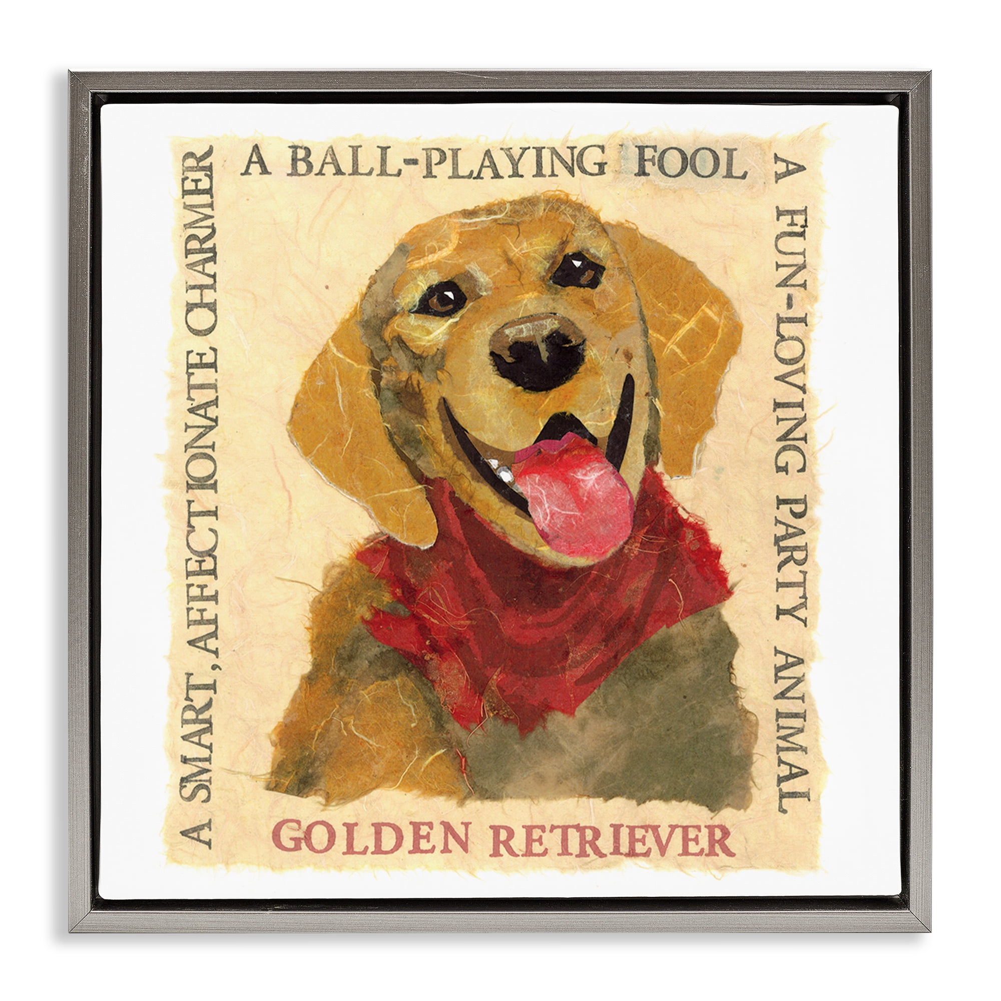 Stupell Industries Fun Golden Retriever Phrases Animals Painting Gray Floater Framed Canvas Art Print Wall Art, 18 x 18