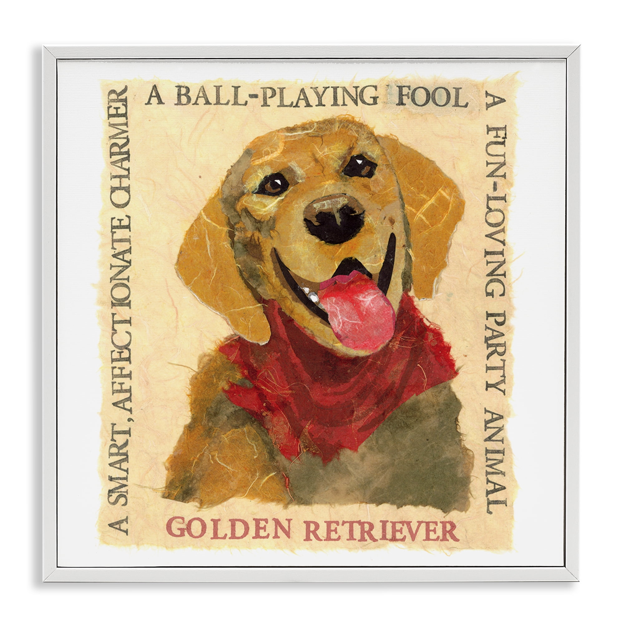 Stupell Industries Fun Golden Retriever Phrases Animals Painting White Framed Art Print Wall Art, 12 x 12