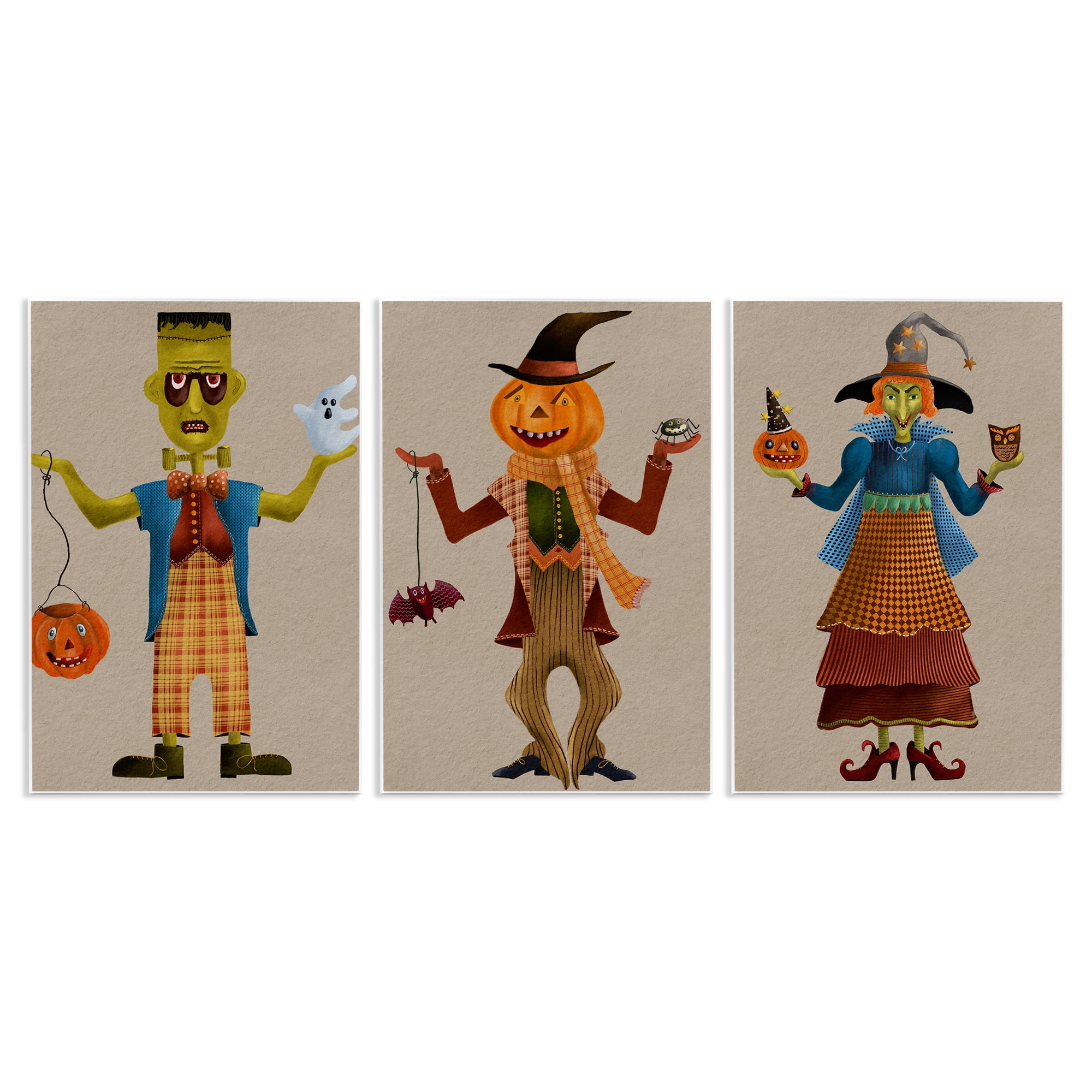 Stupell Industries Fun Halloween Friends Holiday Painting Unframed Art Print Wall Art, 13 x 19, Set of 3