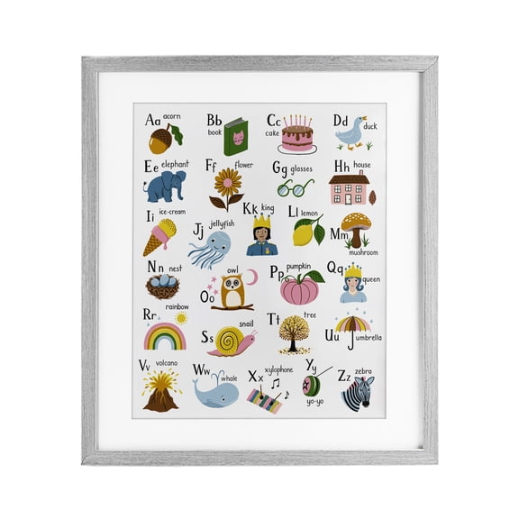 Stupell Industries Fun Illustrated Alphabet Gray Framed Print Under Glass design by Bex Morley Design, 16 x 13