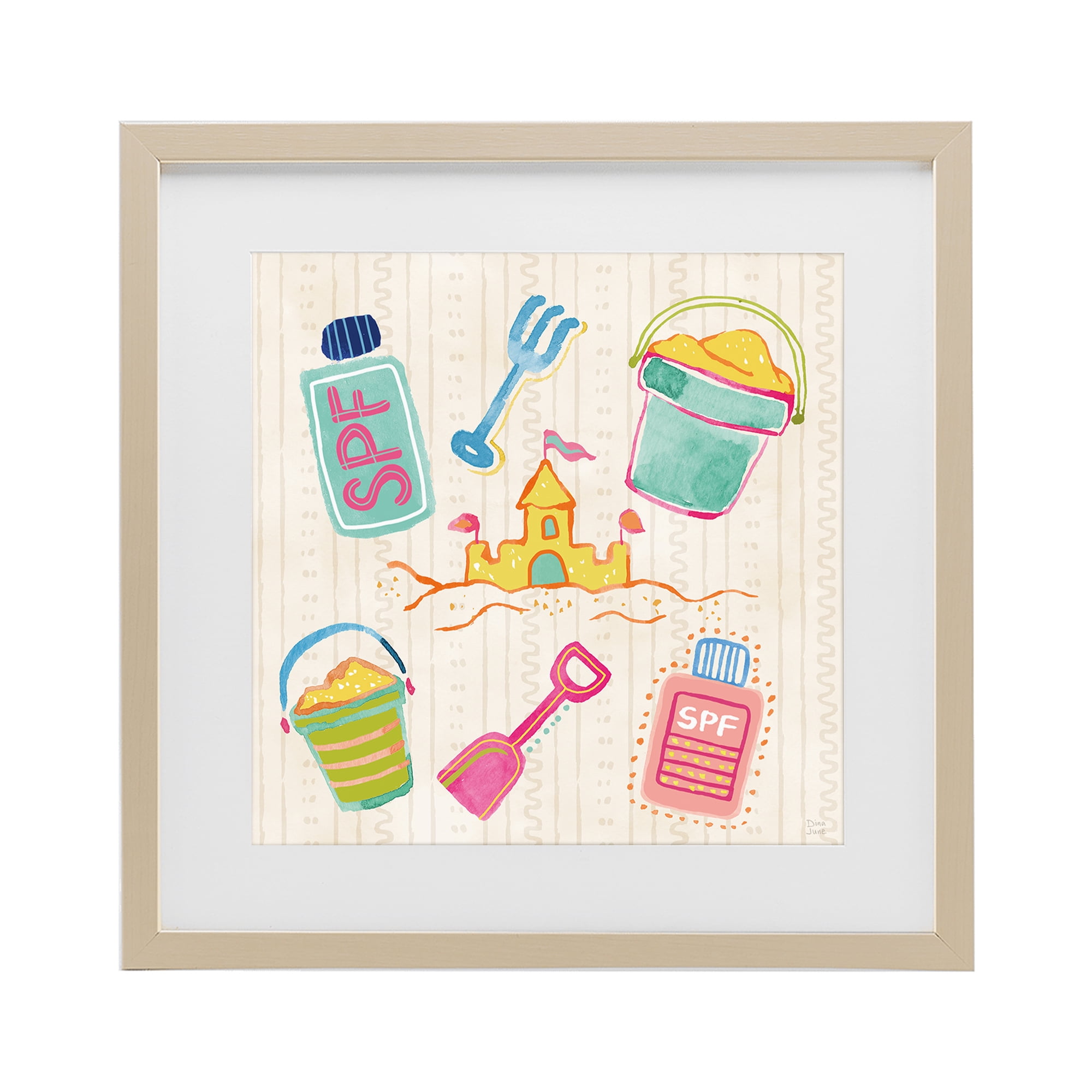Stupell Industries Fun In The Sun Beach Pails Birch Framed Print Under Glass, design by Dina June