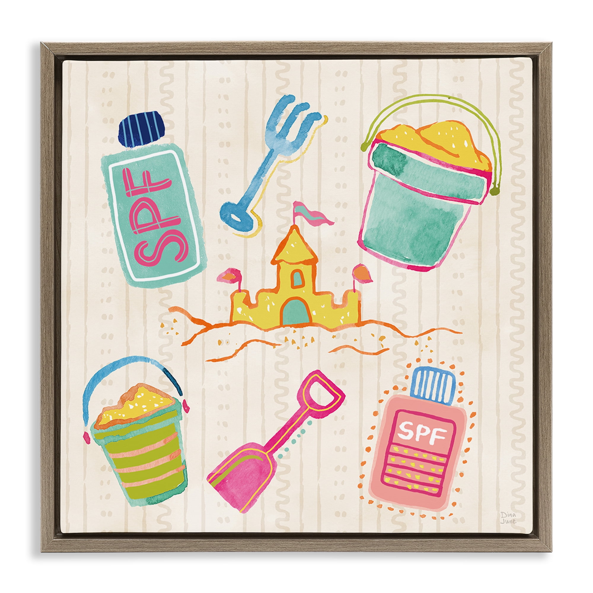Stupell Industries Fun In The Sun Beach Pails Brown Framed Floater Canvas Wall Art, design by Dina June