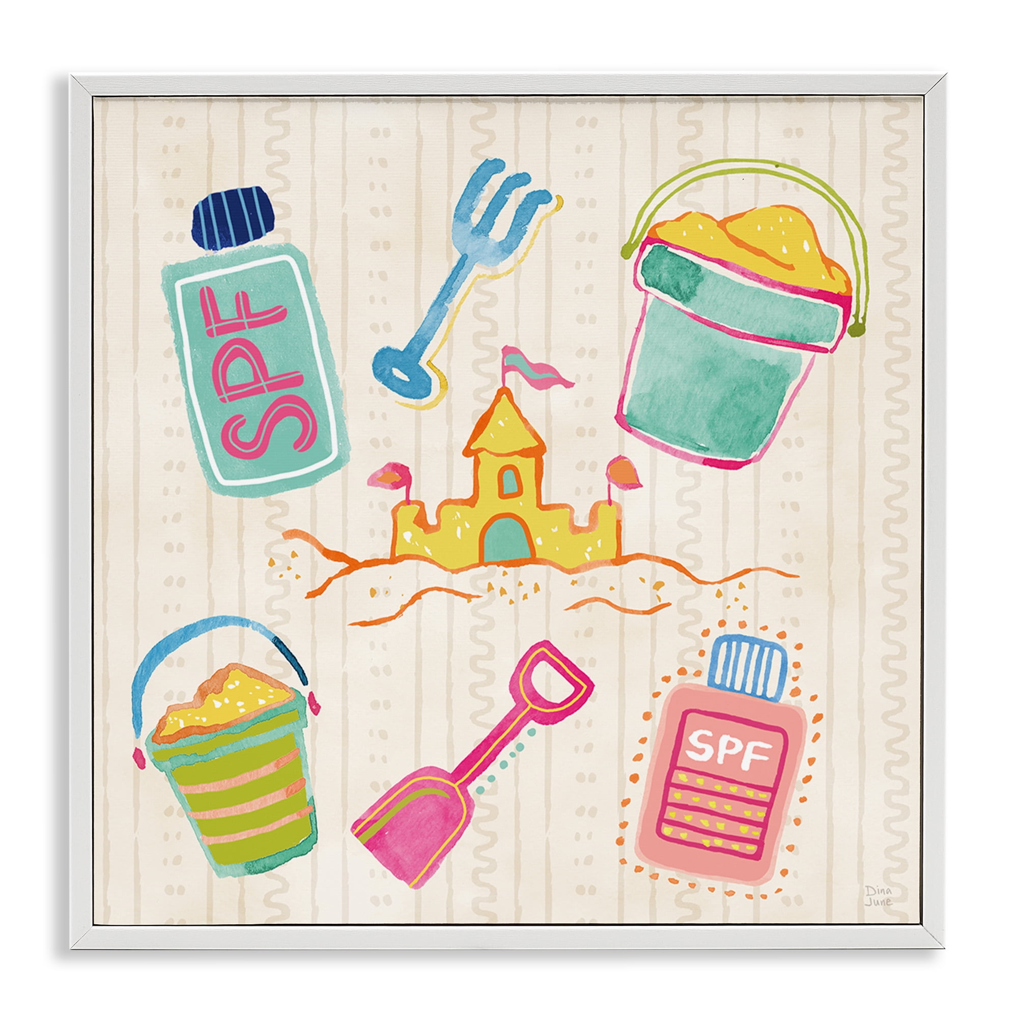 Stupell Industries Fun In The Sun Beach Pails White Framed Giclee Art, design by Dina June