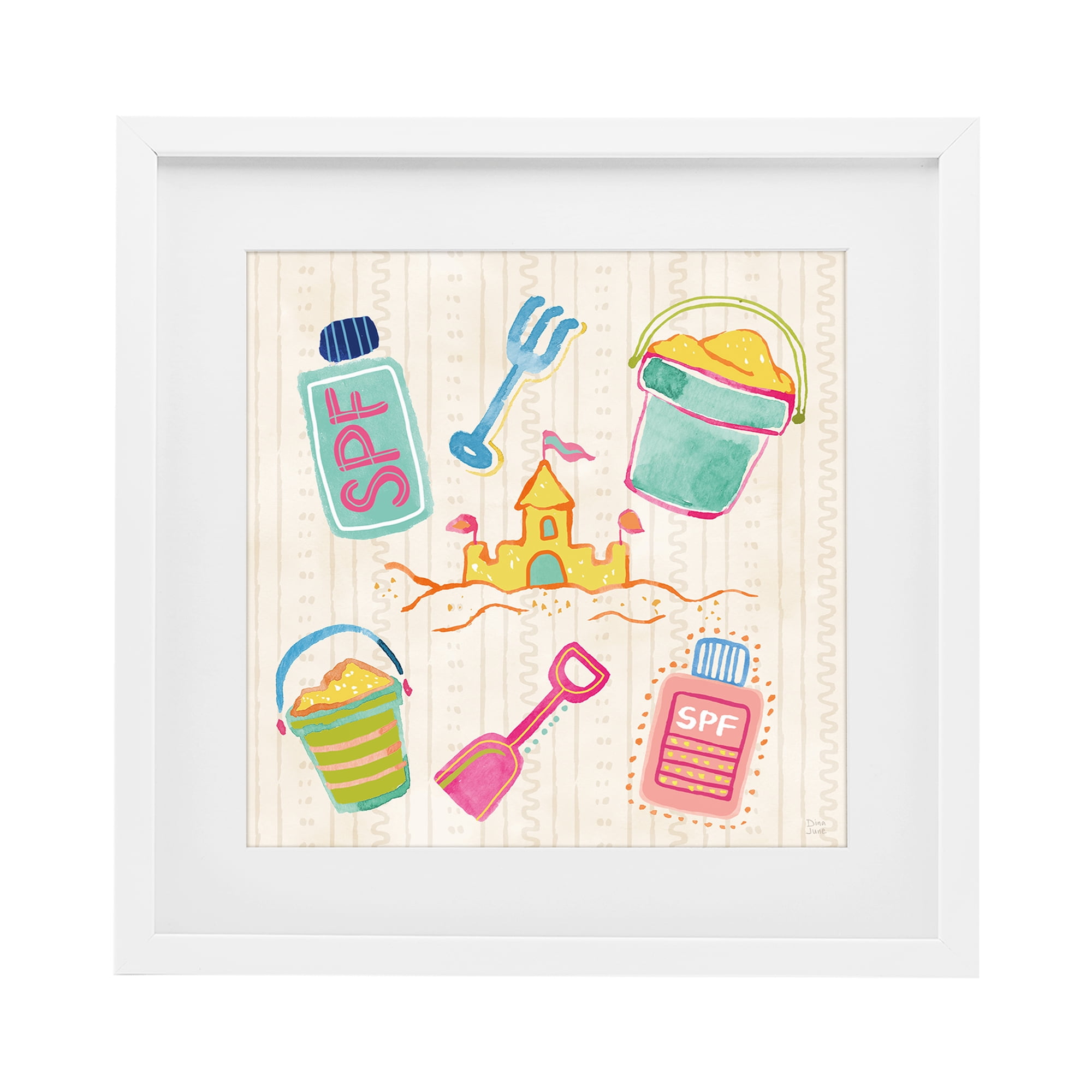 Stupell Industries Fun In The Sun Beach Pails White Framed Print Under Glass, design by Dina June