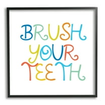 Stupell Industries Fun Kids Bathroom Sign Brush Your Teeth Rules Typography Painting Black Framed Art Print Wall Art, 12 x 12
