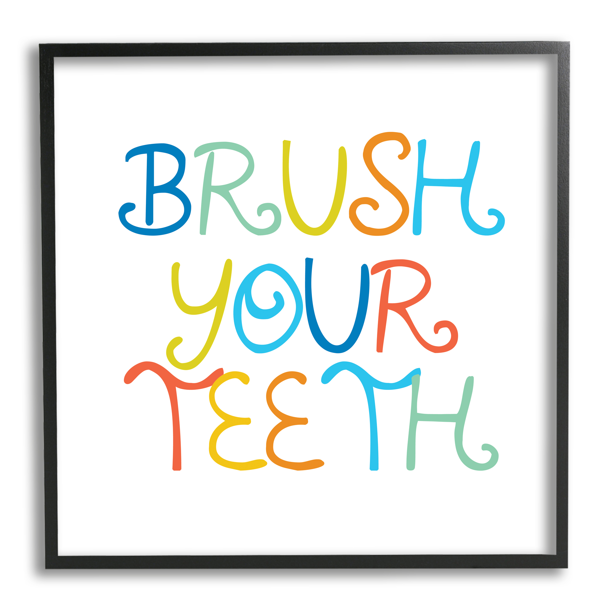 Stupell Industries Fun Kids Bathroom Sign Brush Your Teeth Rules Typography Painting Black Framed Art Print Wall Art, 24 x 24