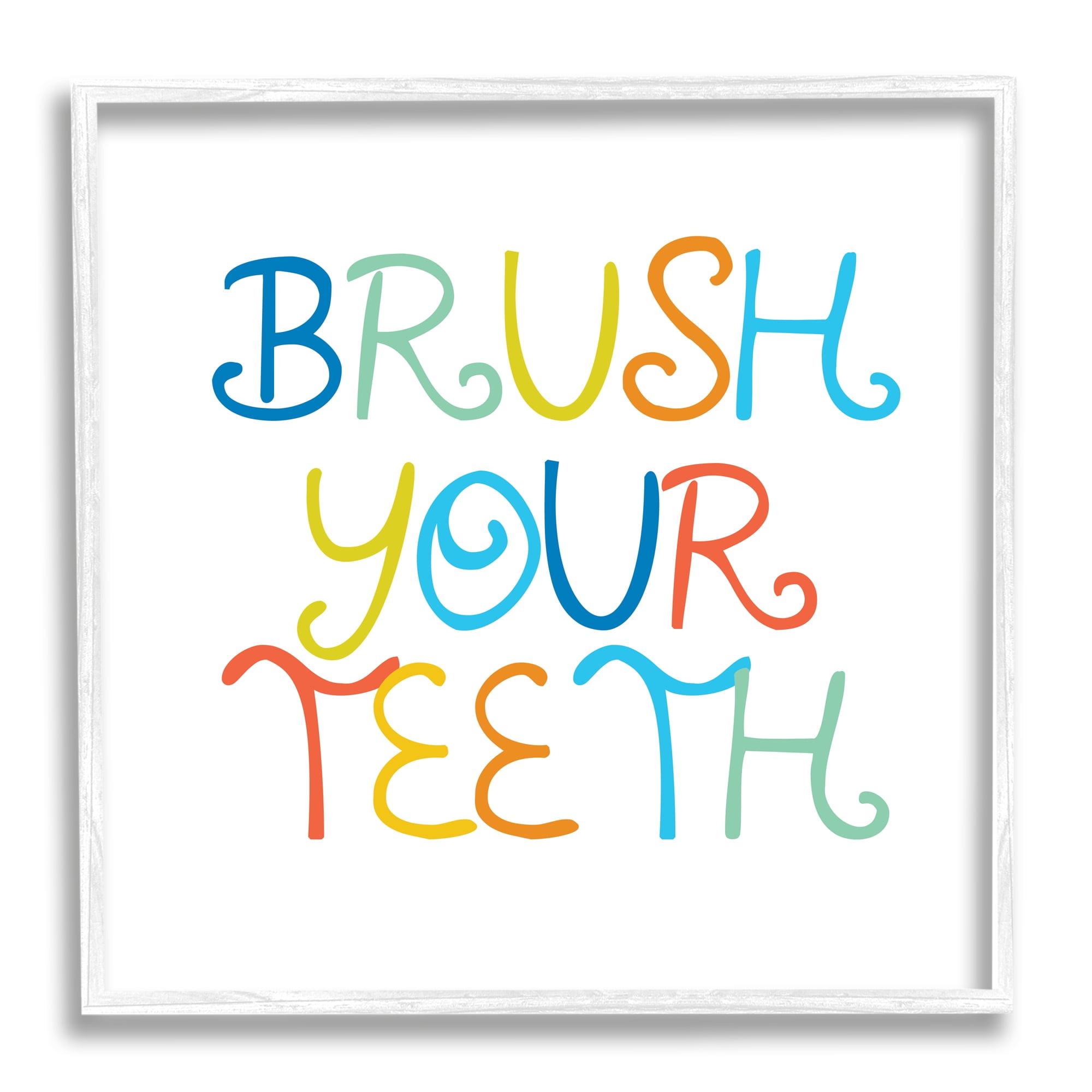 Stupell Industries Fun Kids Bathroom Sign Brush Your Teeth Rules Typography Painting White Framed Art Print Wall Art, 12 x 12