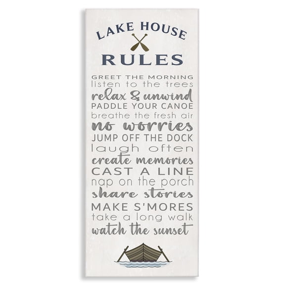 Stupell Industries Fun Lake House Rules Signs and Rules Painting Wrapped Canvas Canvas Art Print Wall Art, 17 x 40