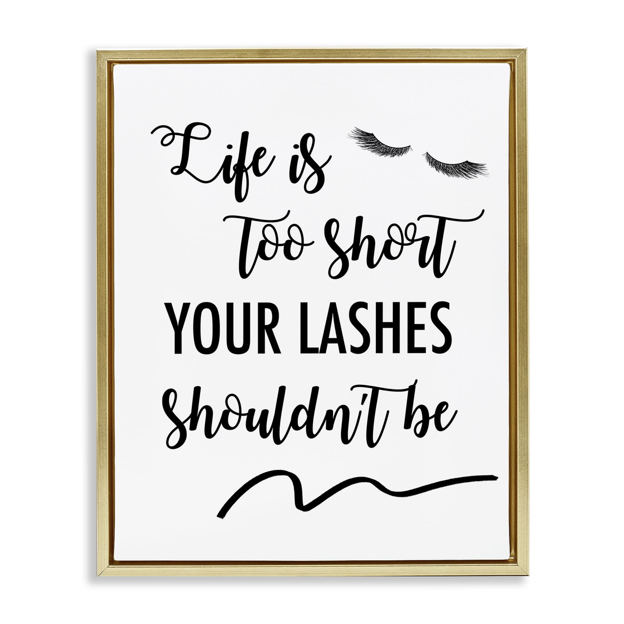Stupell Industries Fun Lashes Phrase Beauty & Fashion Painting Gold Floater Framed Art Print Wall Art, 17 x 21