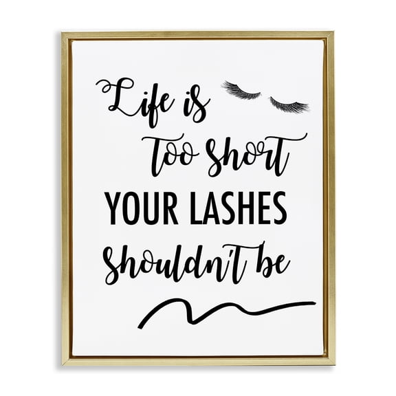 Stupell Industries Fun Lashes Phrase Beauty & Fashion Painting Gold Floater Framed Art Print Wall Art, 17 x 21