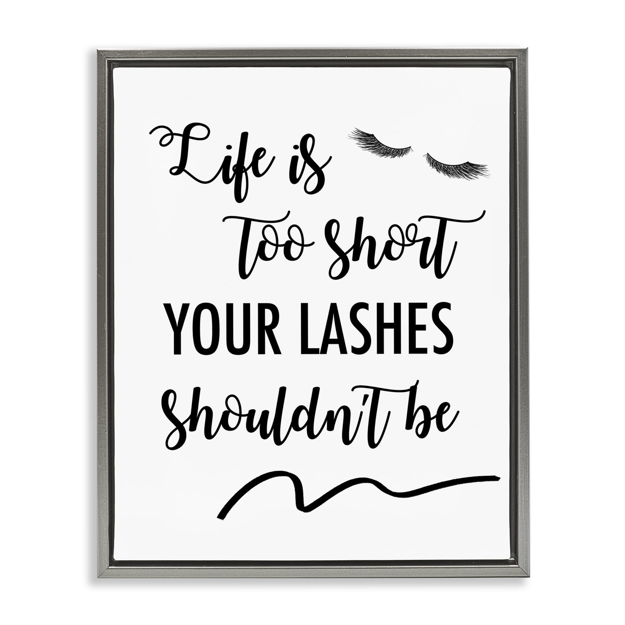Stupell Industries Fun Lashes Phrase Beauty & Fashion Painting Gray Floater Framed Art Print Wall Art, 25 x 31