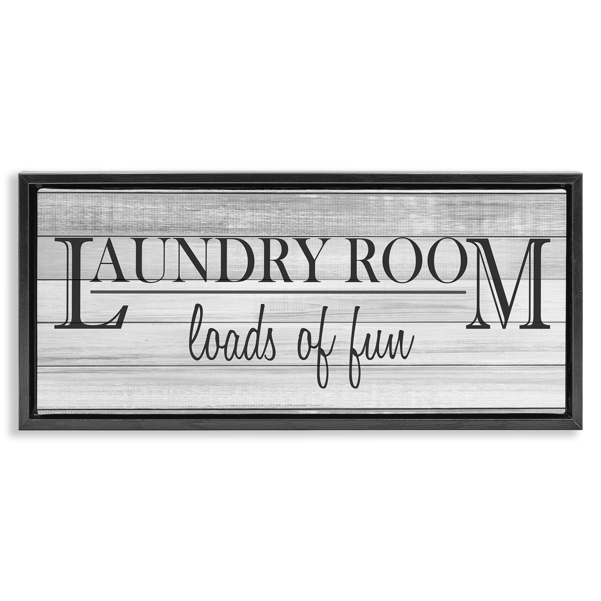 Stupell Industries Fun Laundry Room Funny Bathroom Typography Painting Black Floater Framed Canvas Art Print Wall Art, 31 x 14