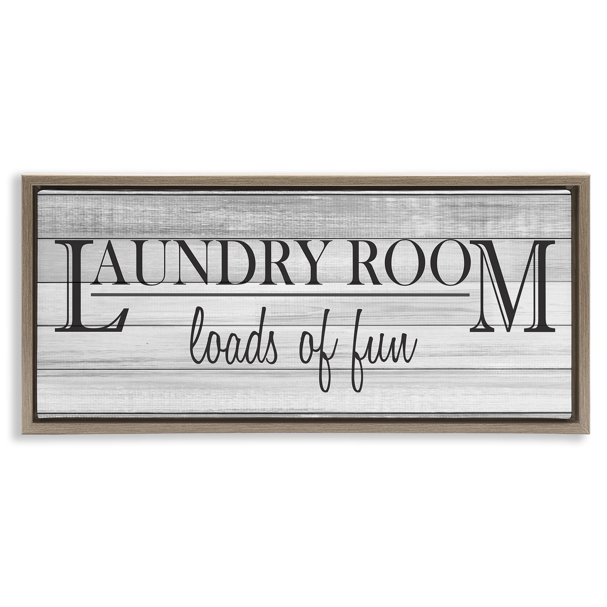 Stupell Industries Fun Laundry Room Funny Bathroom Typography Painting Brown Floater Framed Canvas Art Print Wall Art, 31 x 14