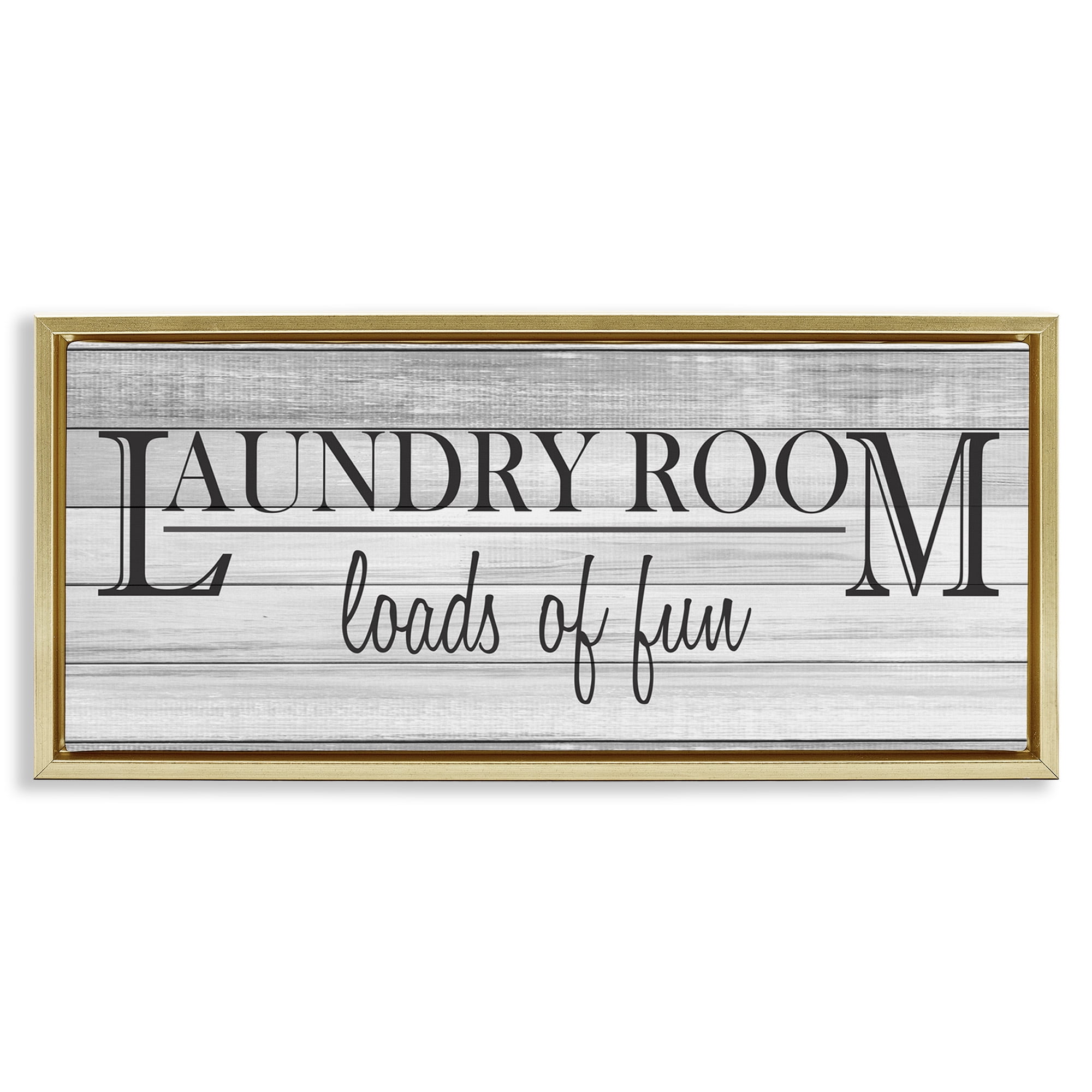 Stupell Industries Fun Laundry Room Funny Bathroom Typography Painting Gold Floater Framed Canvas Art Print Wall Art, 25 x 11