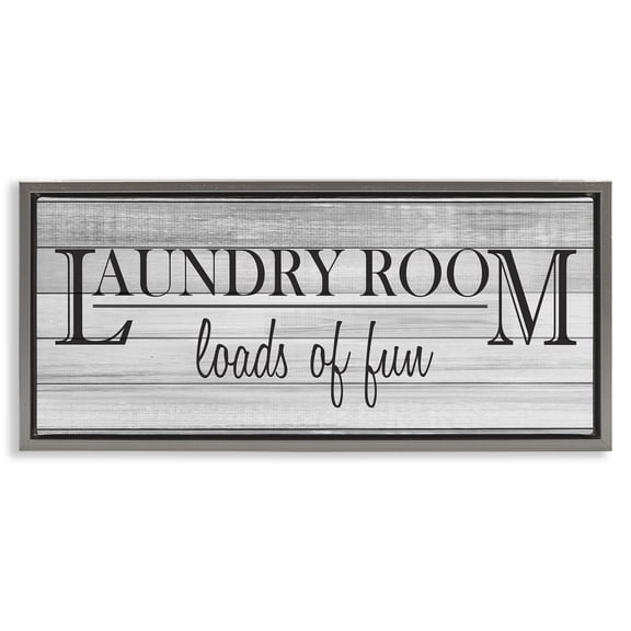 Stupell Industries Fun Laundry Room Funny Bathroom Typography Painting Gray Floater Framed Canvas Art Print Wall Art, 25 x 11