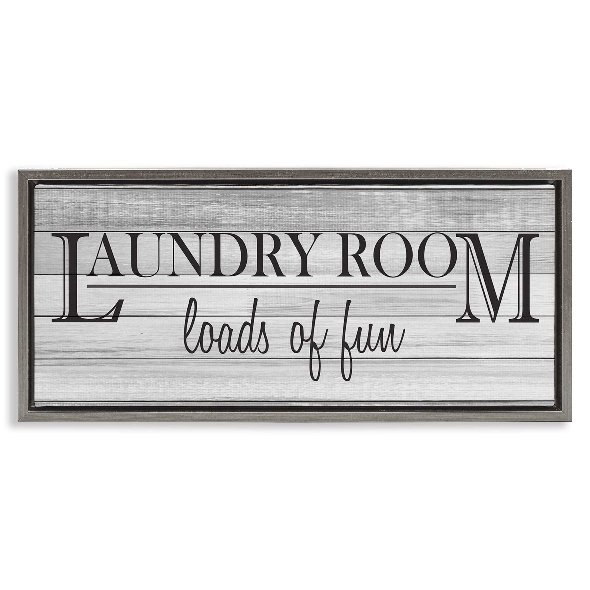 Stupell Industries Fun Laundry Room Funny Bathroom Typography Painting Gray Floater Framed Canvas Art Print Wall Art, 31 x 14
