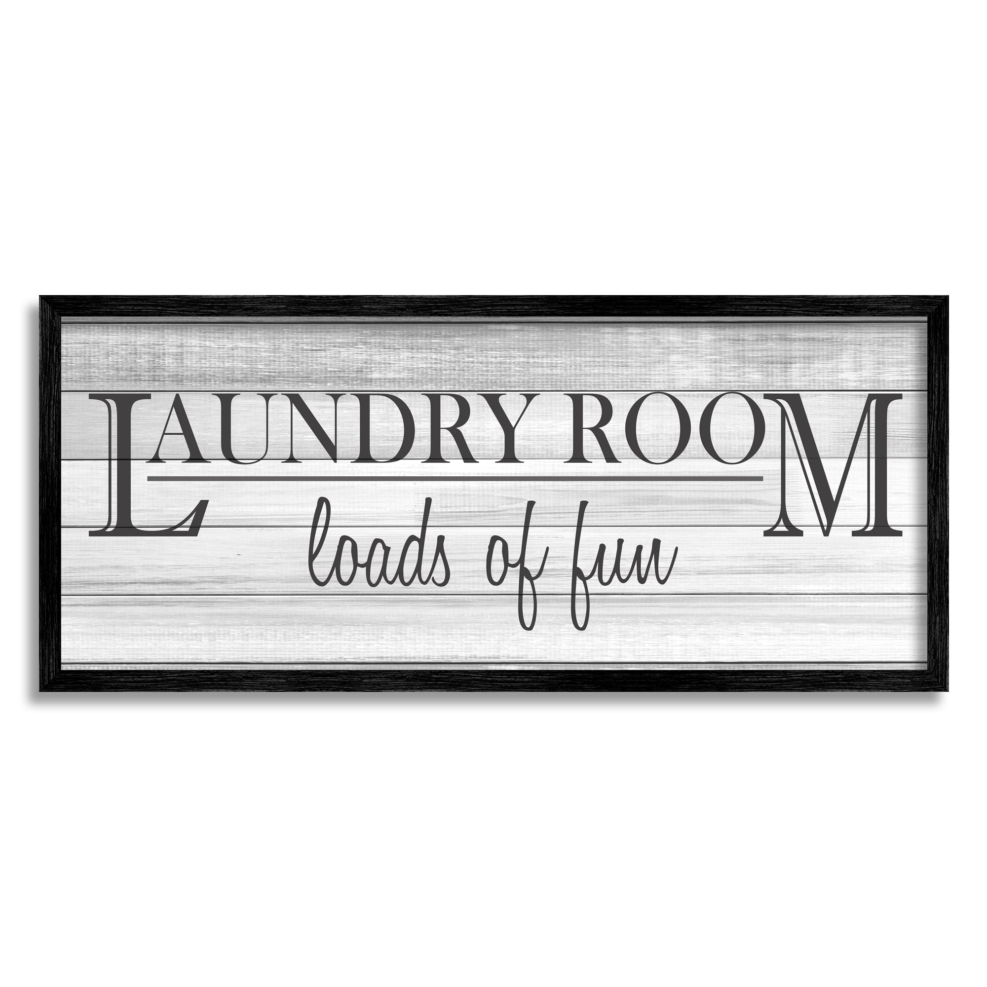 Stupell Industries Fun Laundry Room Funny Word Bathroom Black And White Design, 10 x 24,Design by Kimberly Allen
