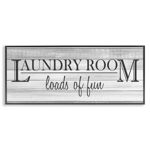 Stupell Industries Fun Laundry Room Funny Word Bathroom Black And White Design, 13 x 30,Design by Kimberly Allen