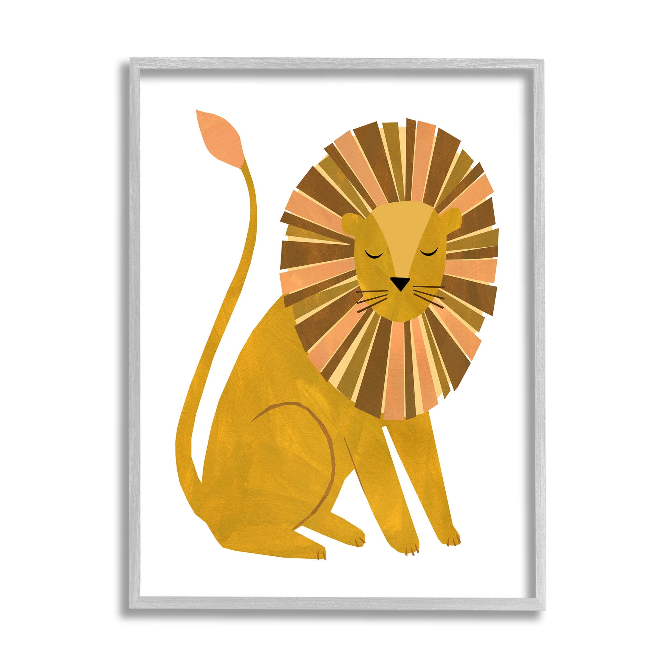 Stupell Industries Fun Lion Mane Wildlife Graphic Art Gray Framed Art Print Wall Art, Design by Emily Kopcik