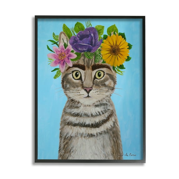 Stupell Industries Fun Manx Cat Bold Flower Arrangement Portrait Painting , 11 x 14, Design by Coco de Paris