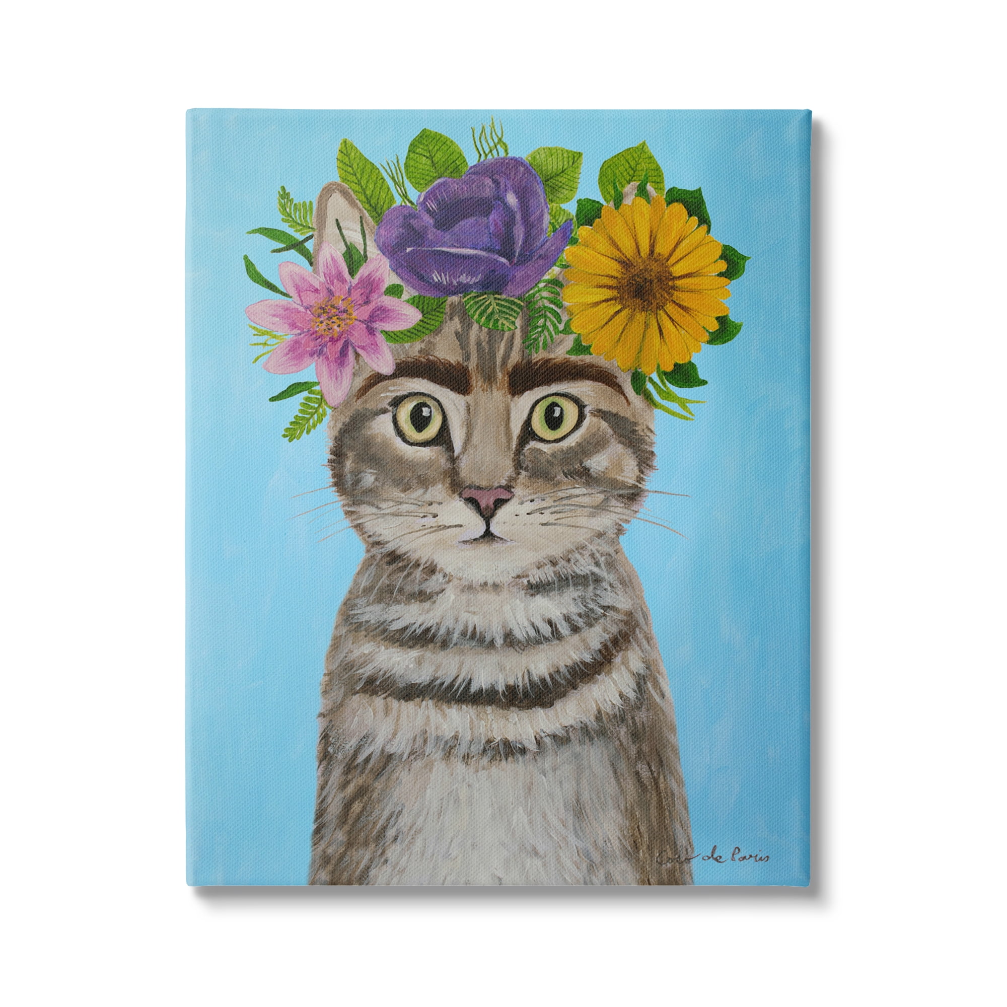 Stupell Industries Fun Manx Cat Bold Flower Arrangement Portrait Painting , 30 x 40, Design by Coco de Paris