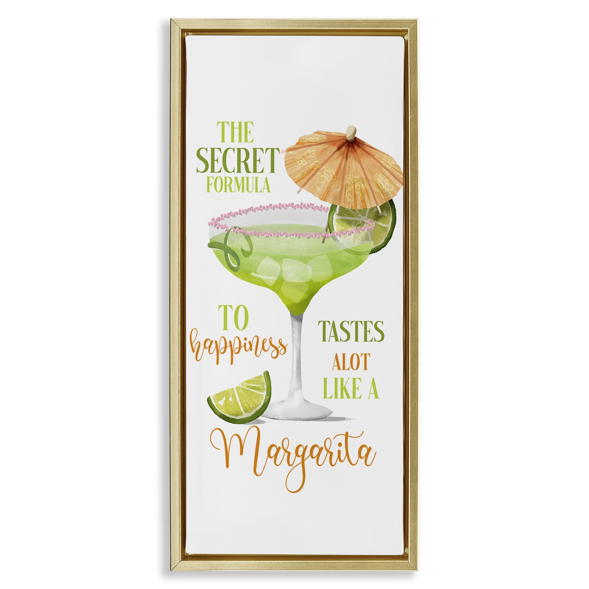 Stupell Industries Fun Margarita Expression Food & Beverage Painting Gold Floater Framed Canvas Art Print Wall Art, 11 x 25