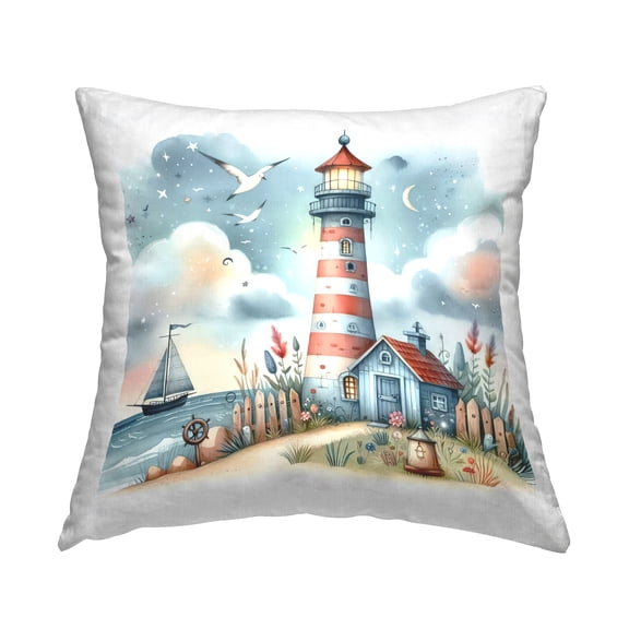 Stupell Industries Fun Maritime Lighthouse Decorative Printed Throw Pillow Design by LSR Design Studio.